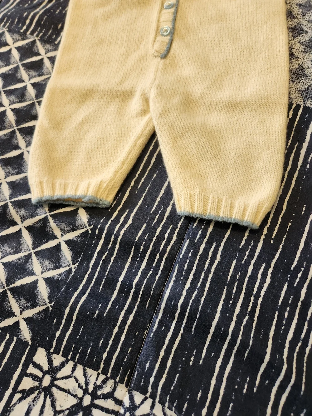 100% American Cashmere Cream & Blue Baby Hooded Bodysuit W/Puppy